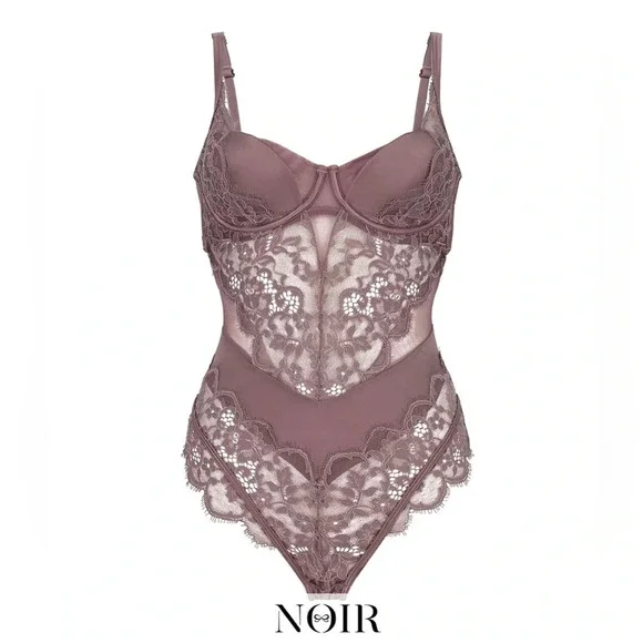 Noir | Genevieve Bodysuit Ephemera Lace Thong Padded Womens size 36D Hunkemoller - Picture 11 of 11